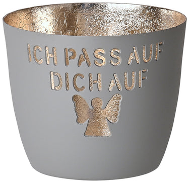 Giftcompany Madras Windlicht M Ich passe auf Dich auf flannel/gold 8,5cm Freisteller 1