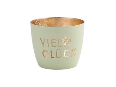 Giftcompany Madras Windlicht M Viel Glück pastellgrün/gold 8,5cm