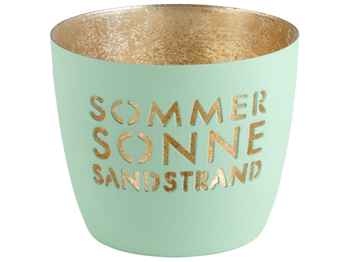 Giftcompany Madras Windlicht M Sommer, Sonne, Sandstrand aqua/gold 8,5cm Freisteller 1