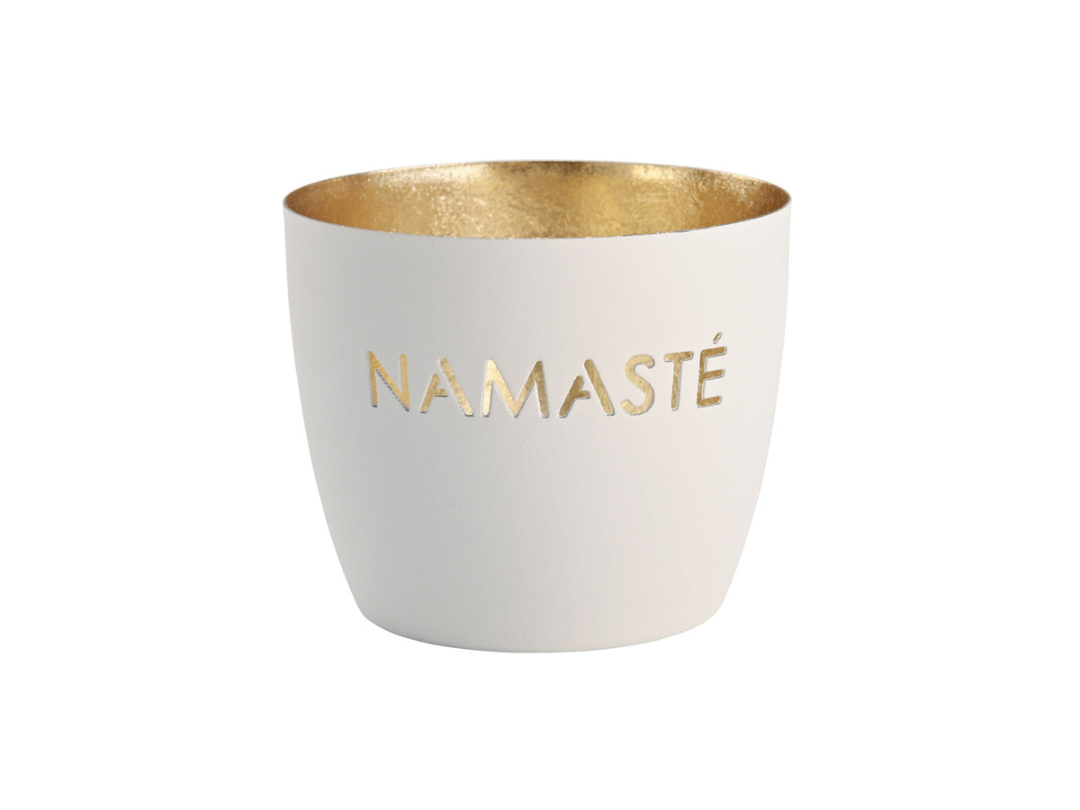 Giftcompany Madras Windlicht M Namaste weiß/gold 8,5cm Freisteller 1