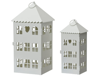Decoris Laterne weiß Eisen 23 & 30cm Set2