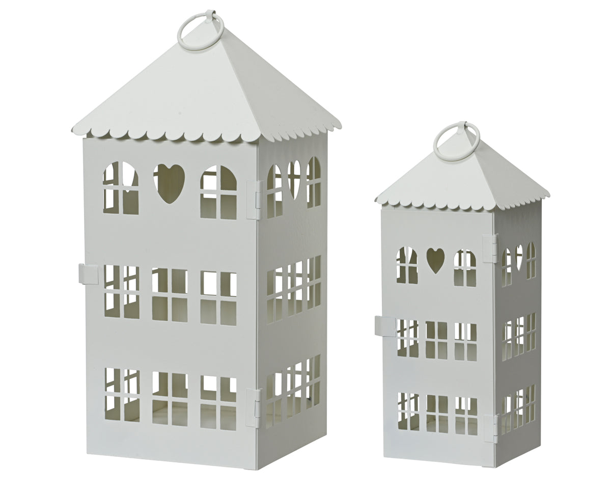 Decoris Laterne weiß Eisen 23 & 30cm Set2
