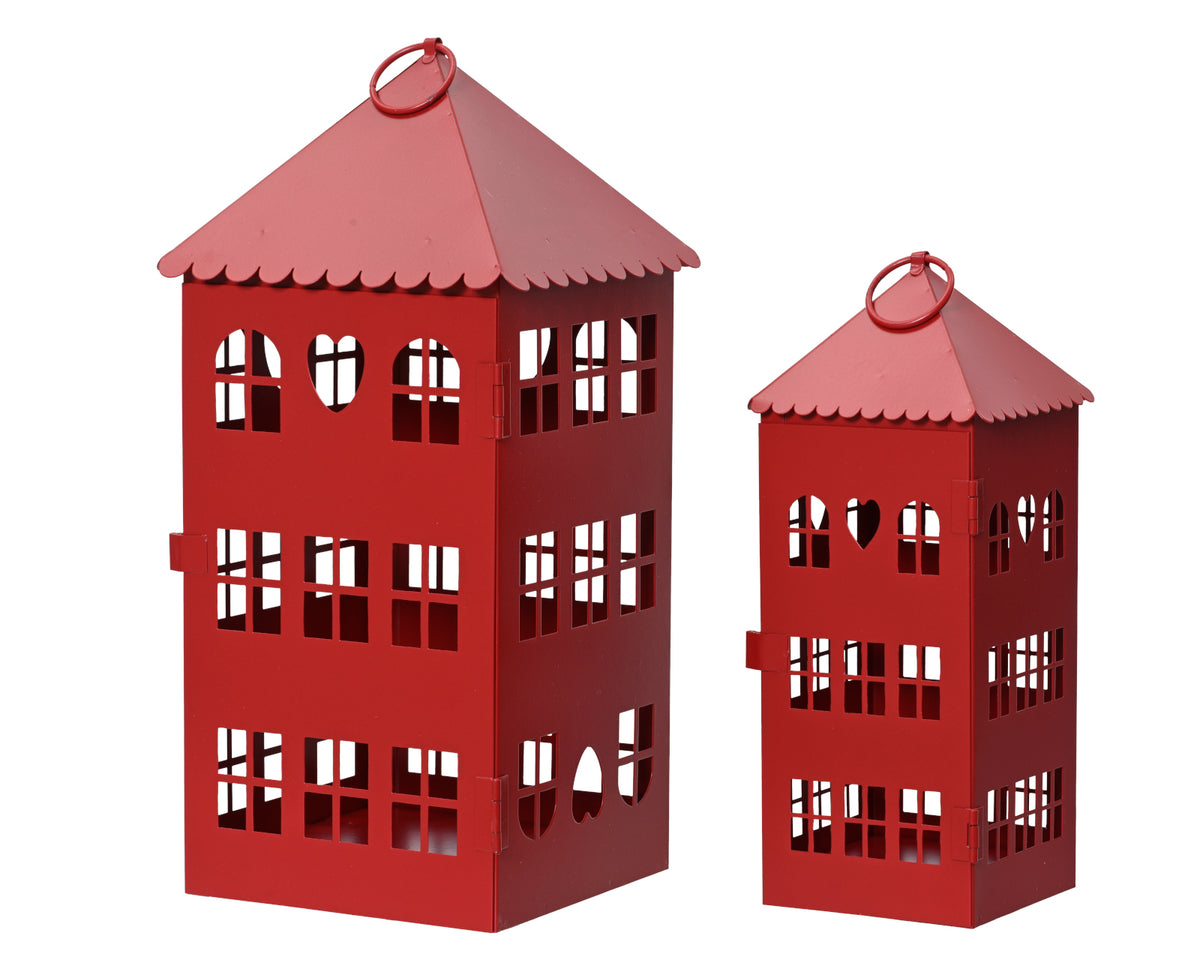 Decoris Laterne rot Eisen 23 & 30cm Set2