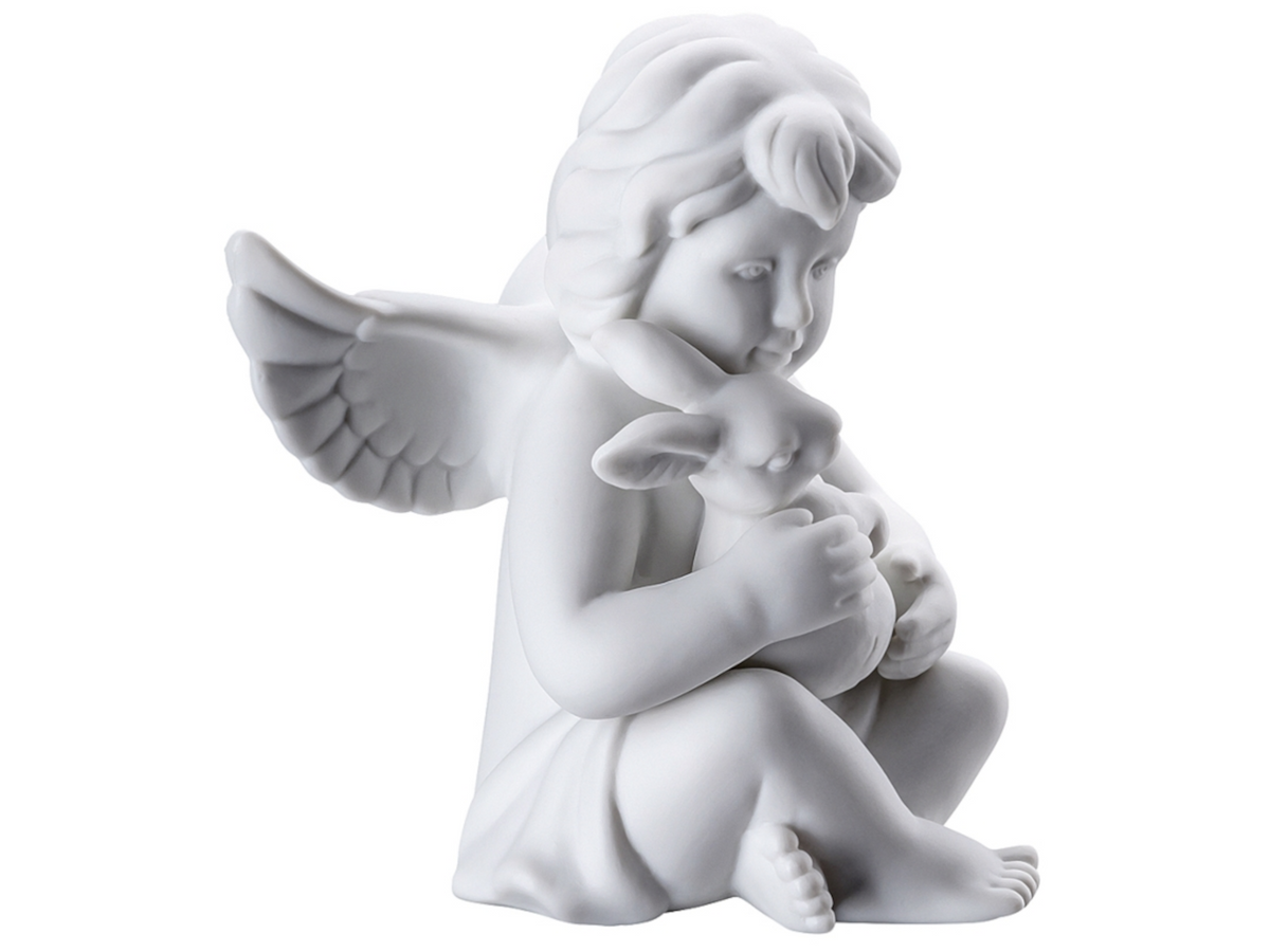 Rosenthal Engel mit Hase mittel weiss matt 10,5 cm Freisteller 4