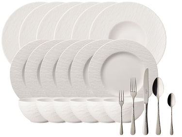 Villeroy & Boch Manufacture Rock blanc Set 18tlg + Besteck Leandra