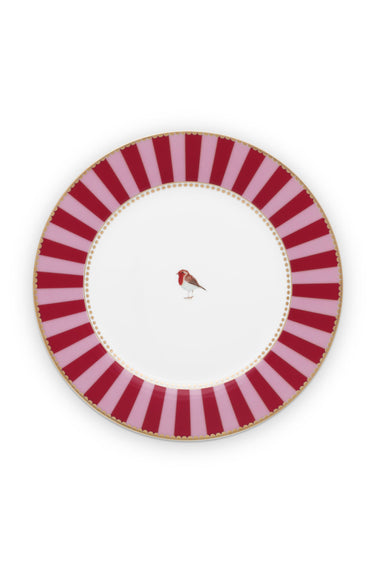 PIP STUDIO Love Birds Frühstücksteller Stripes rot-pink 21cm Freisteller