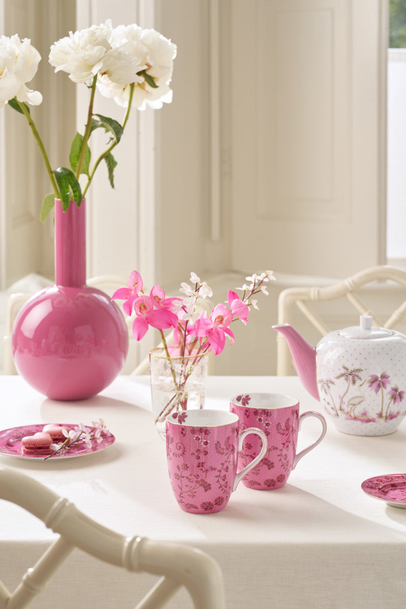PIP STUDIO Jolie Flowers Pink Becher Large 350ml Set2 Lifestyle 1