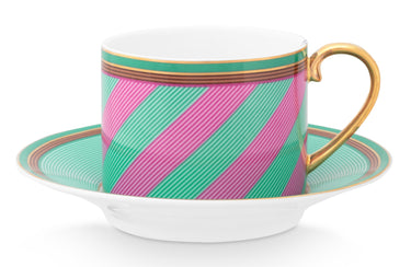 PIP STUDIO Chique Stripes Tasse mit Untertasse pink-green 220ml Freisteller