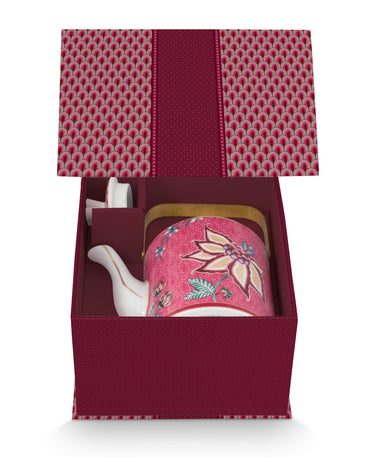 PIP STUDIO Flower Festival Oriental Geschenkset Teekanne dark pink 1l Freisteller
