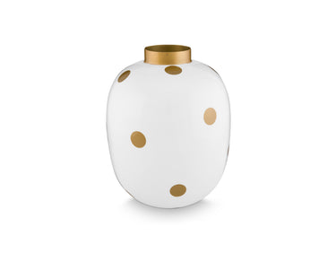 PIP STUDIO Vase Metall Dots weiß-gold 32cm Freisteller 1