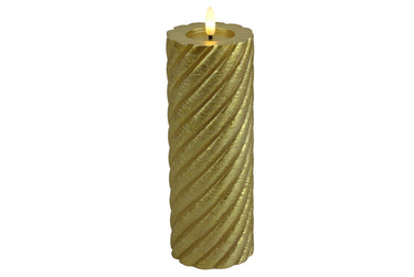 Decostar Stumpenkerze Rustikal LED Twirly XL gold 20cm Freisteller