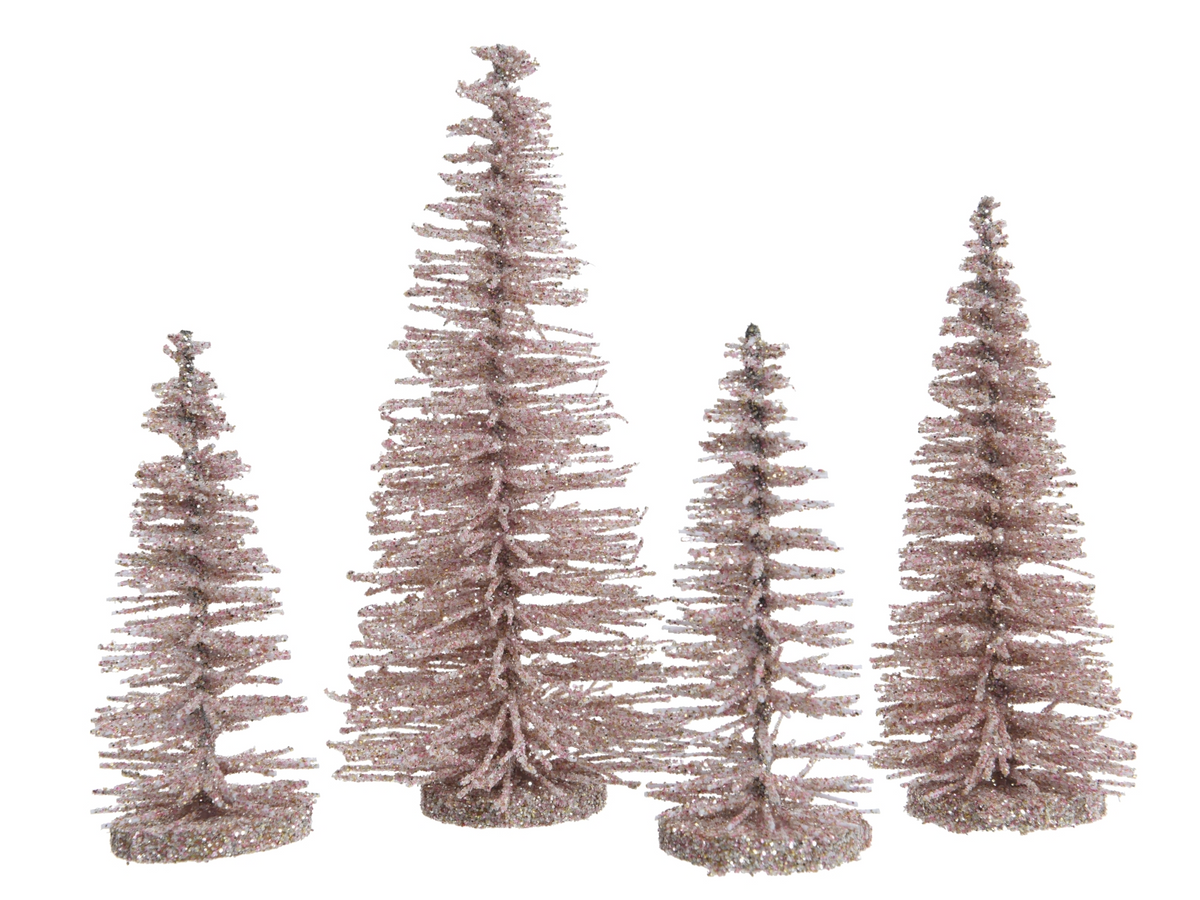 Everlands Minibaum glitter puderrosa 10 x 15,5 cm Set4 Freisteller