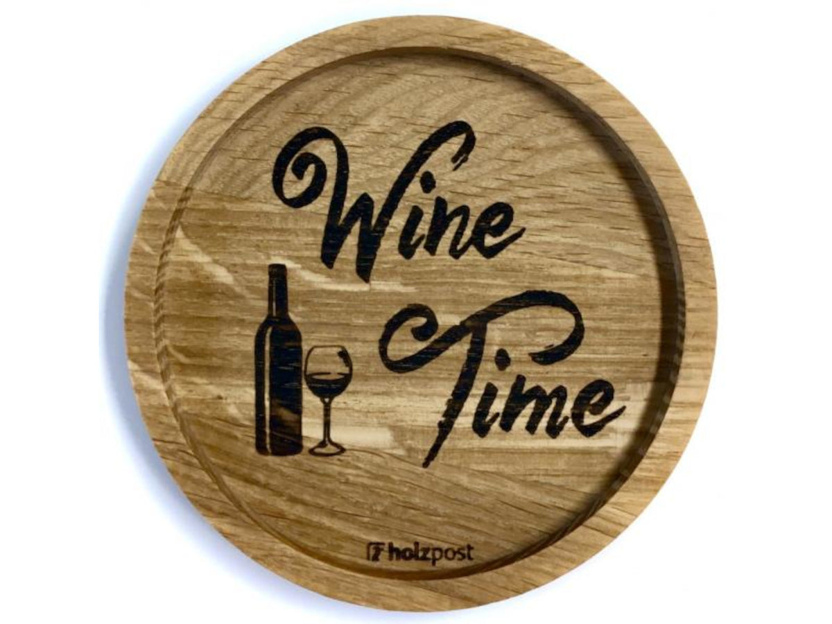 holzpost Untersetzer Wine Time Eiche 11,2cm Freisteller 1