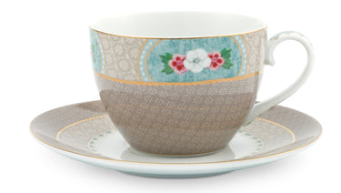 PIP STUDIO Blushing Birds Tasse mit Untertasse kahki 0,28 l