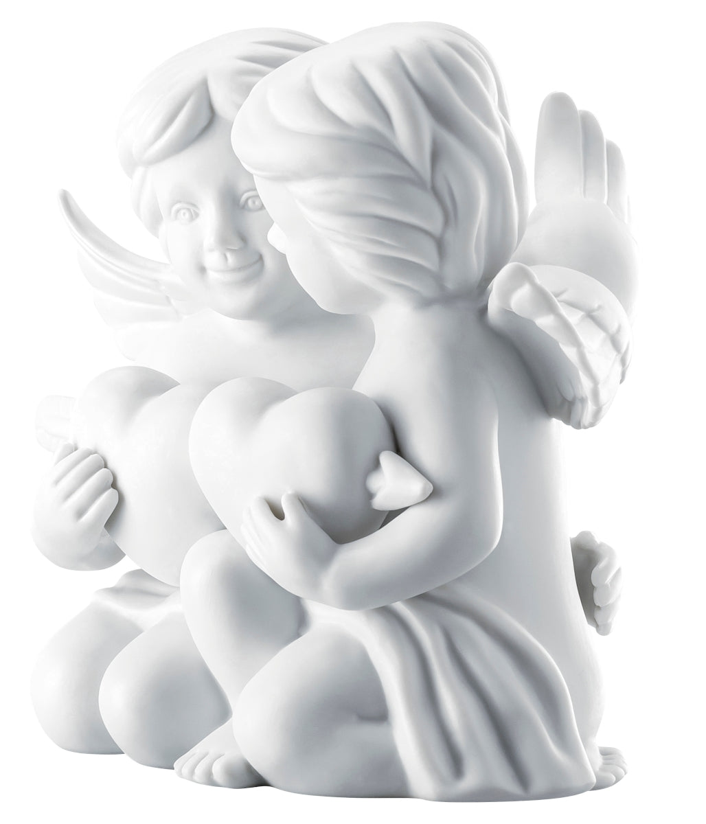 Rosenthal Engelpaar mit Herz gross weiss matt 14,5 cm