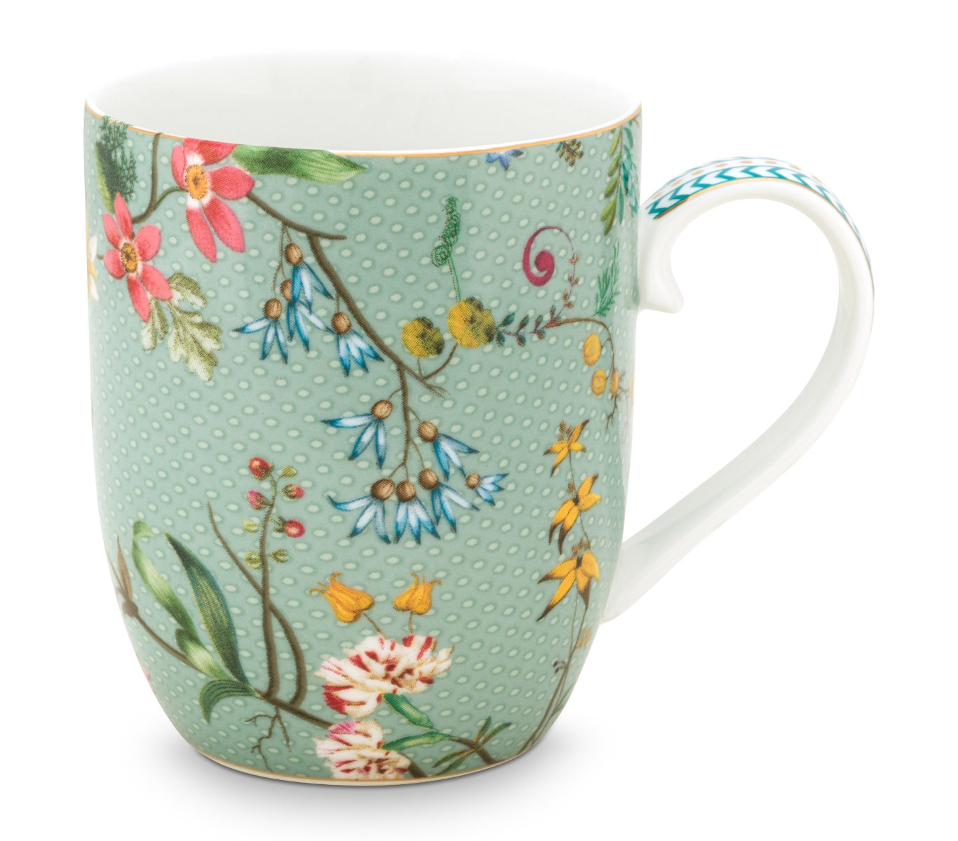 PIP STUDIO Jolie Flowers Blue Becher mit Henkel klein 0,145 l