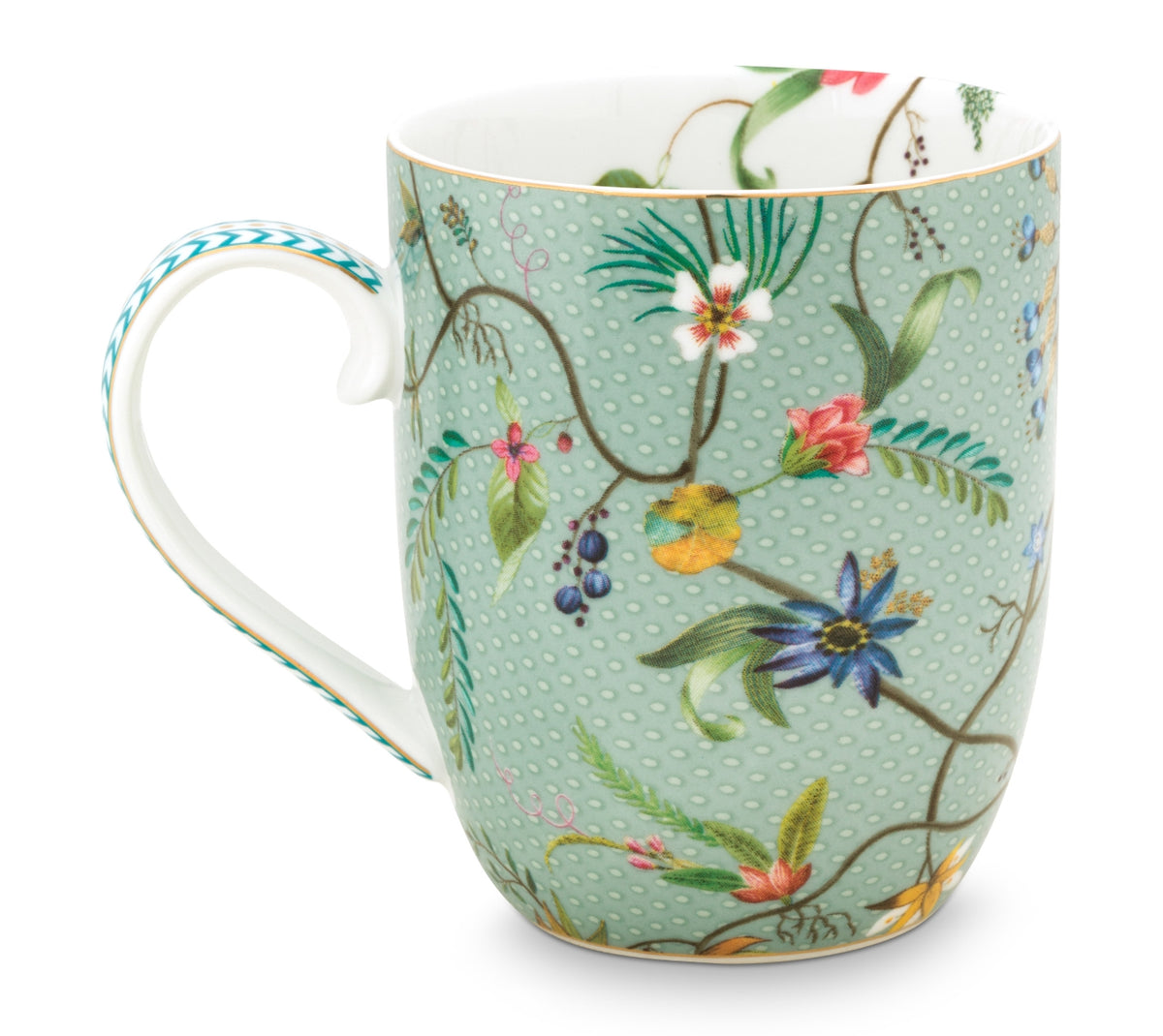 PIP STUDIO Jolie Flowers Blue Becher mit Henkel klein 0,145 l