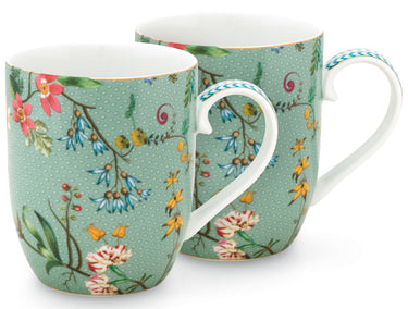 PIP STUDIO Jolie Flowers Blue Becher mit Henkel klein Set2