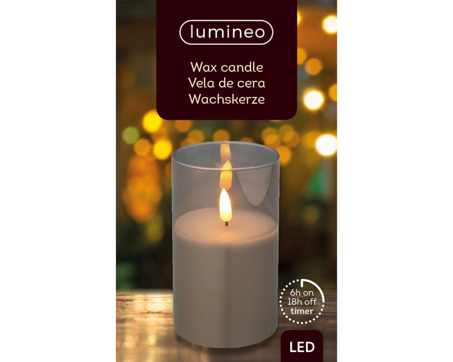 Lumineo LED Kerze Wachs Glas rauchgrau/warmweiss 12,5cm Freisteller1