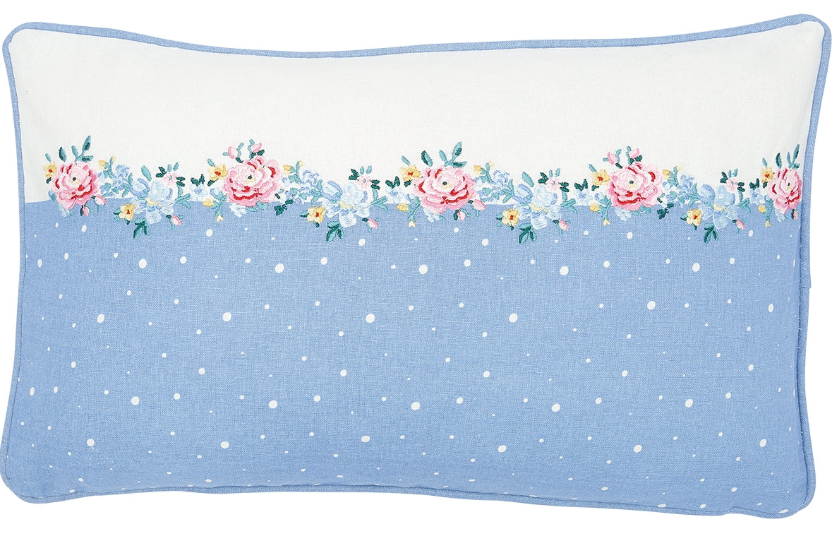Greengate Laura Kissenhülle dusty blue mit Stick 30 x 50 cm