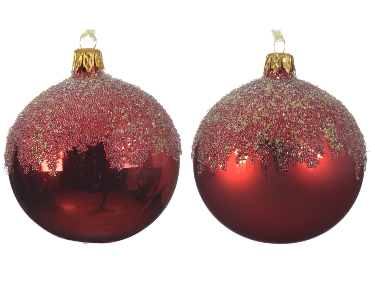 Decoris Kugel Glas shiny matt Glitter weihnachtsrot 8 cm