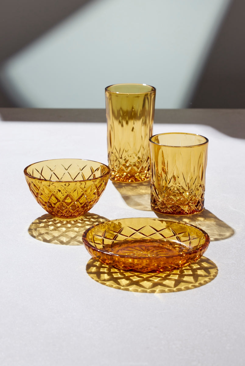 Lyngby Sorrento Schale Glas amber 12 cm Set4 Lifestyle2
