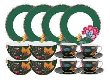 PIP STUDIO Fantasy Green Frühstücks Set Tasse mit Untertasse 12tlg Freisteller 1
