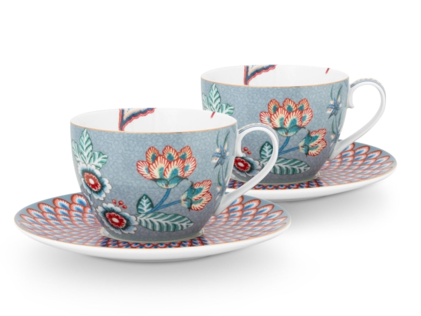 Tasse Avec Soucoupe Pip Studio Flower Festival - Porcelaine, 280 Ml - Motif Fleuri Rose Foncé - Micro-ondable - Cadeau Déco