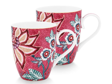 PIP STUDIO Flower Festival Henkelbecher dark pink 350 ml Set2