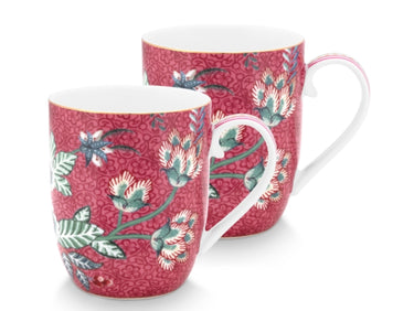 PIP STUDIO Flower Festival Henkelbecher dark pink 145 ml Set2