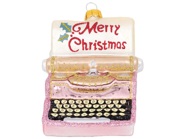 Greengate Anhänger Glas Schreibmaschine Merry Xmas pale pink 9cm Freisteller 1