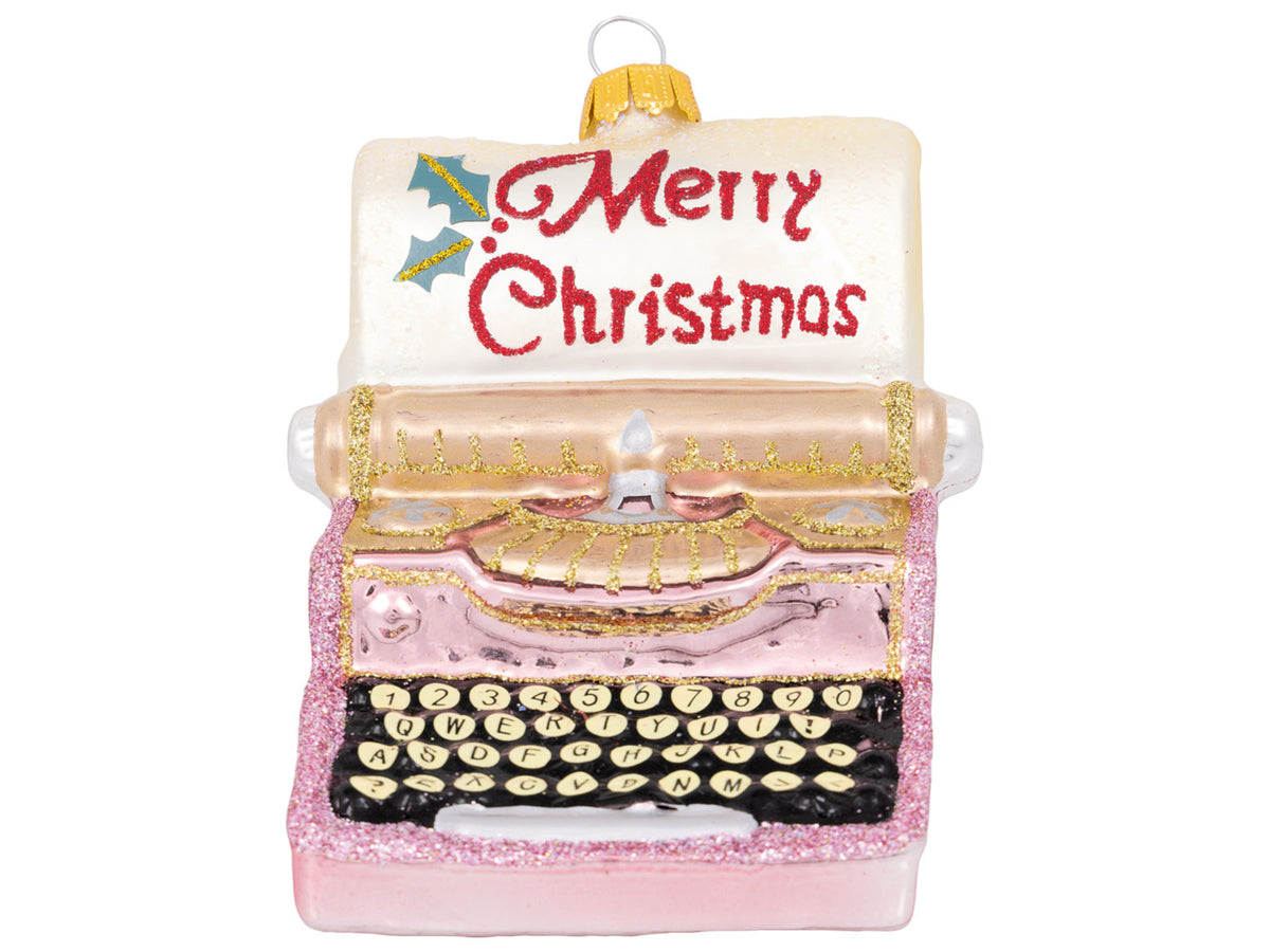 Greengate Anhänger Glas Schreibmaschine Merry Xmas pale pink 9cm Freisteller 1