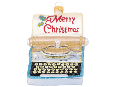Greengate Anhänger Glas Schreibmaschine Merry Xmas pale blue 9cm Freisteller 1