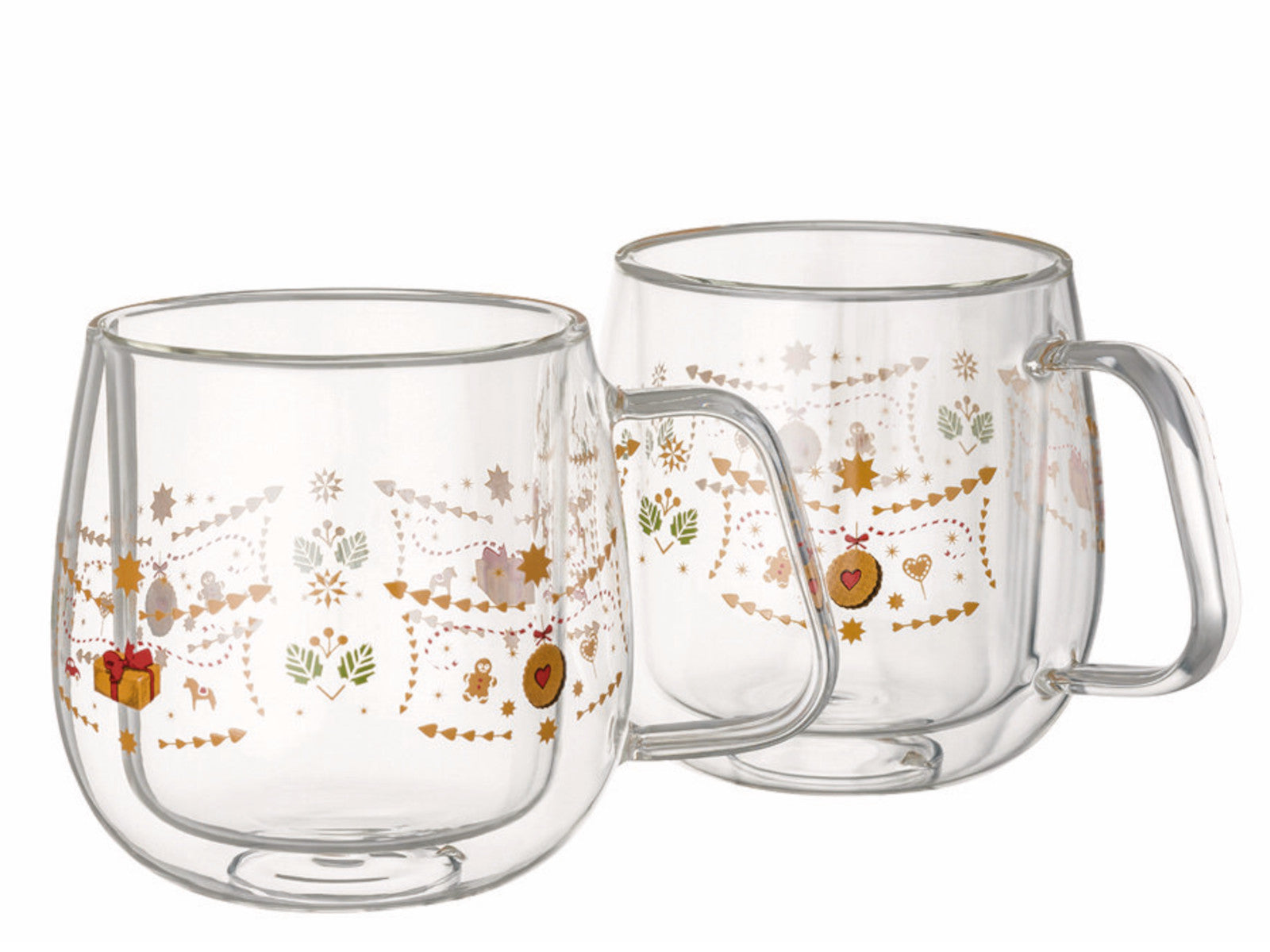 Hutschenreuther Christmas Love Glas dekoriert Becher doppelwandig 2er Set Freisteller 1