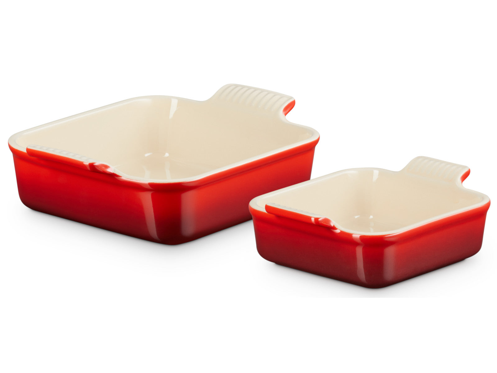 Le Creuset Auflaufform Tradition quadratisch kirschrot 2tlg Freisteller 1