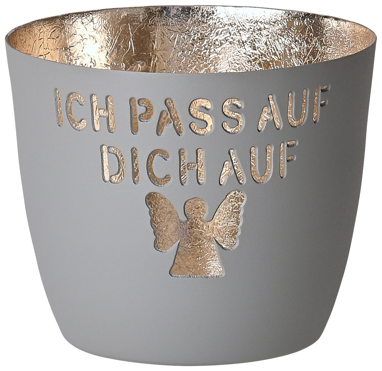 Giftcompany Madras Windlicht M Ich passe auf Dich auf flannel/gold 8,5cm Freisteller 1