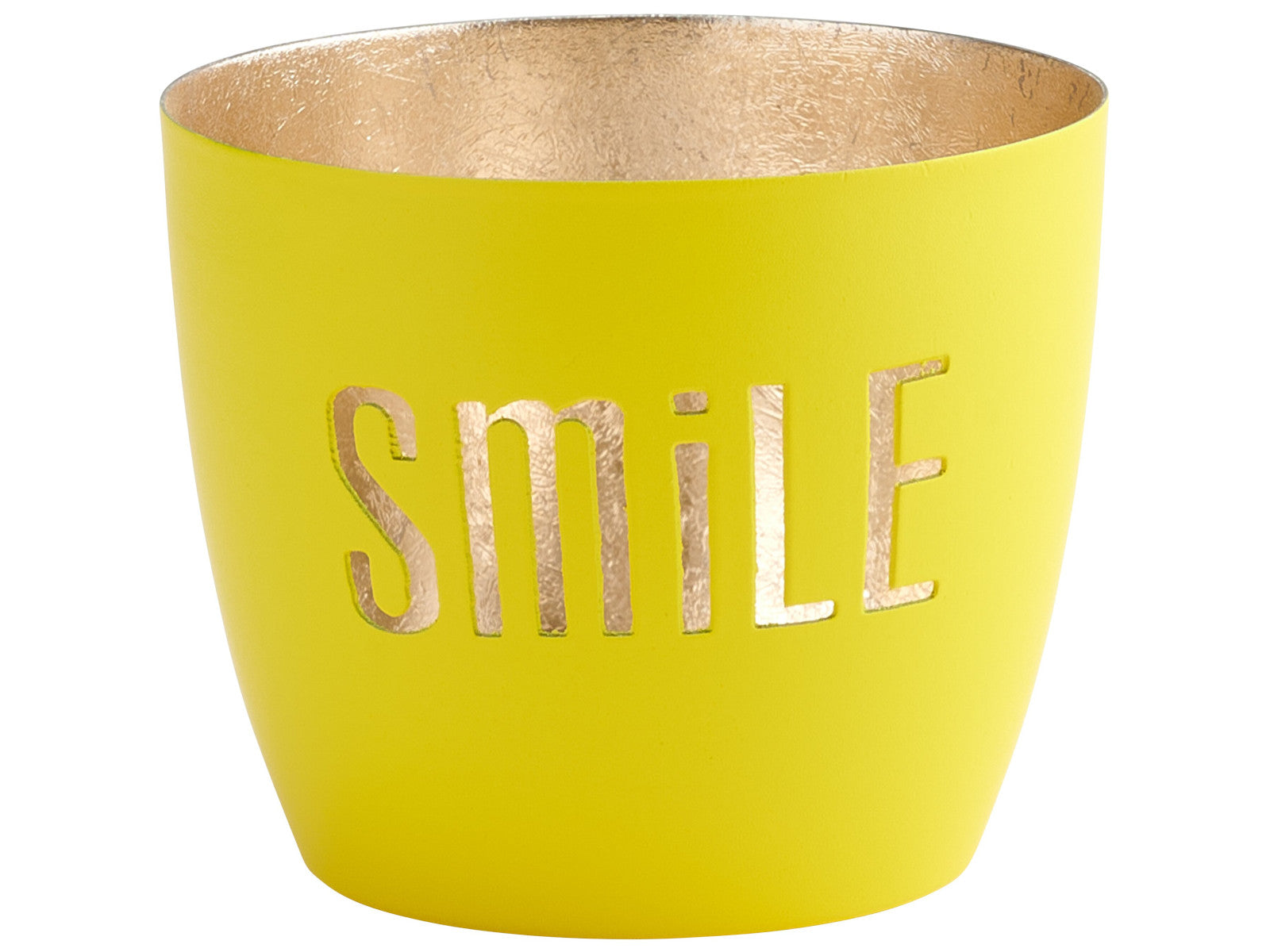 Giftcompany Madras Windlicht M Smile neon gelb/gold 8,5cm Freisteller 1
