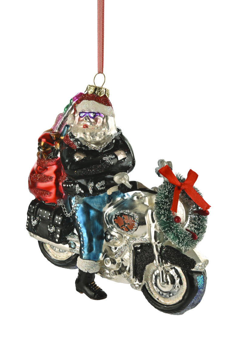 Giftcompany Hänger Santa auf Bike schwarz/silber 14cm (1 Stück) Freisteller