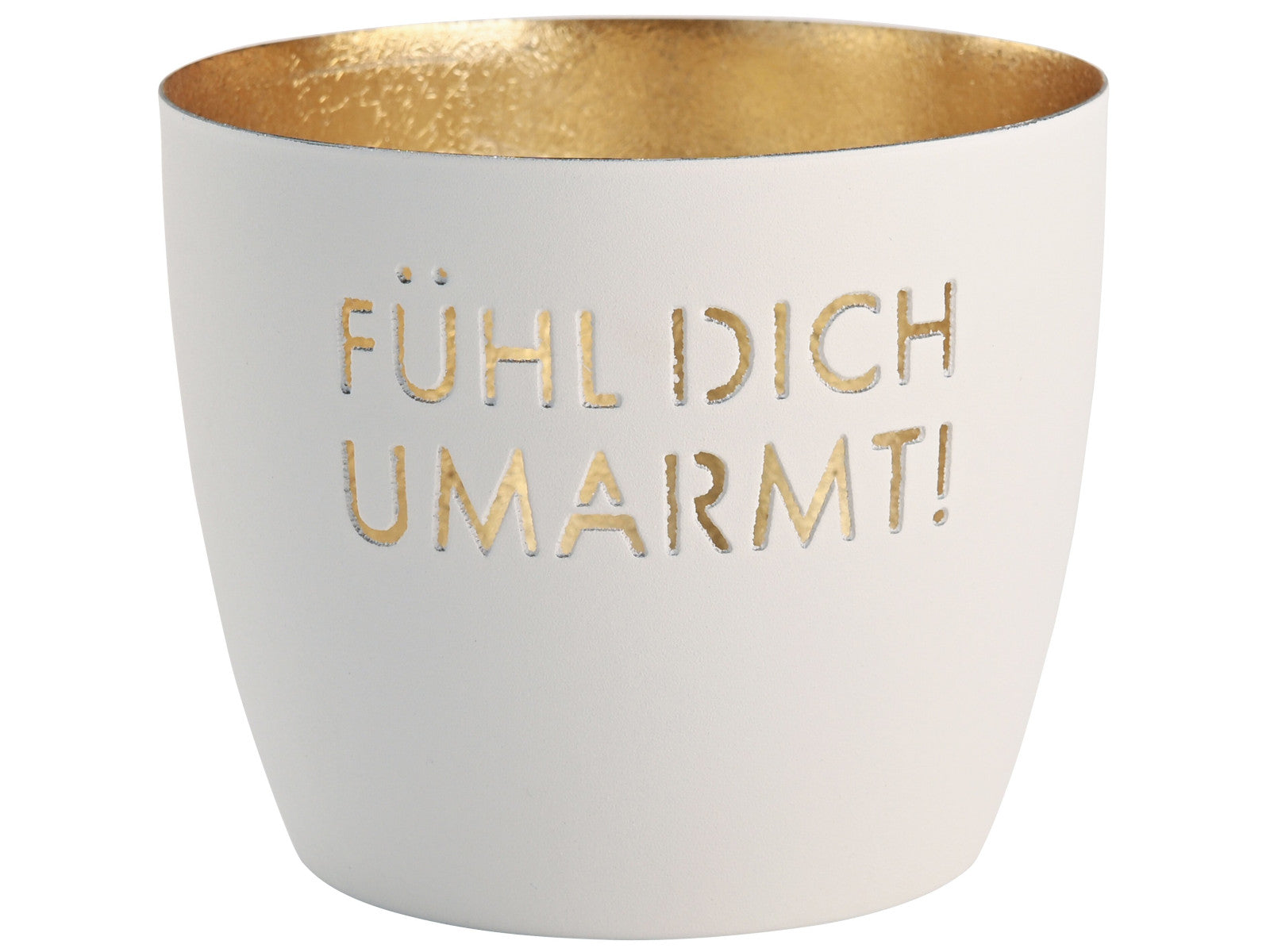 Giftcompany Madras Windlicht M Fühl dich umarmt! weiß/gold 8,5cm Freisteller 1