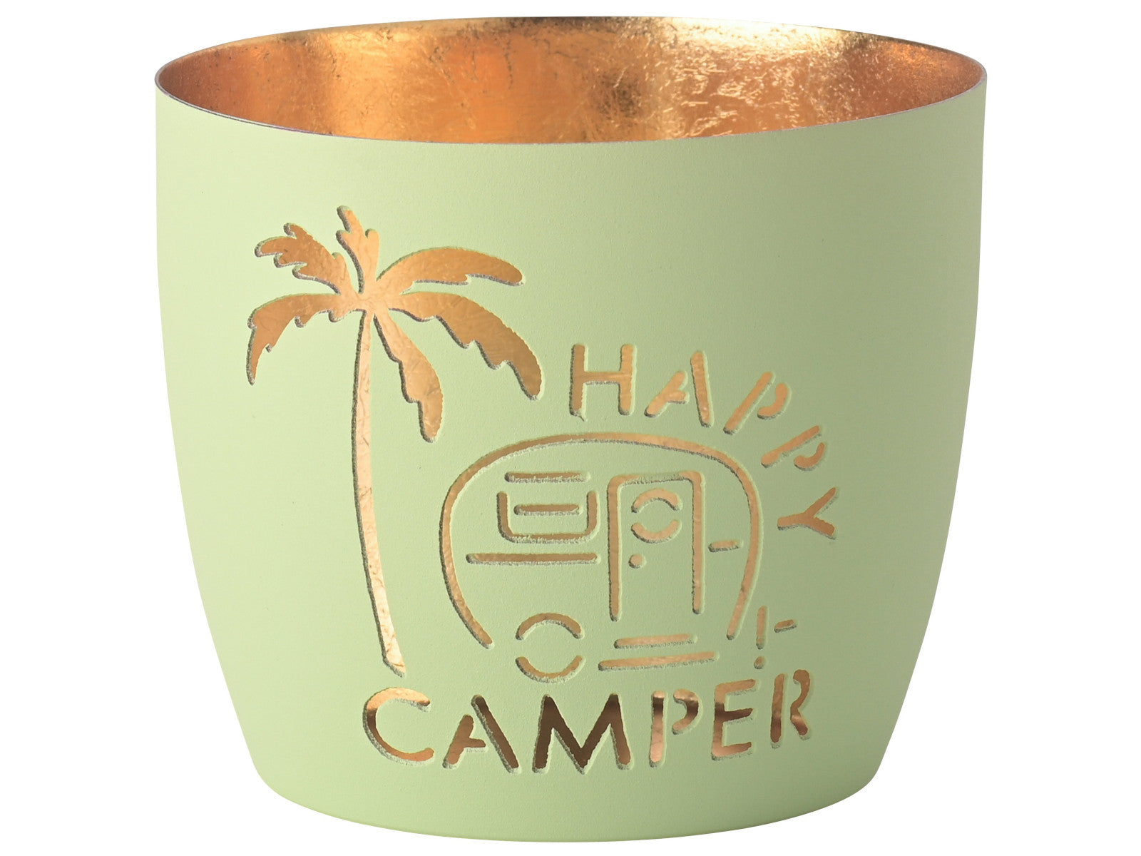 Giftcompany Madras Windlicht M Happy camper pastellgrün/gold 8,5cm Freisteller 1