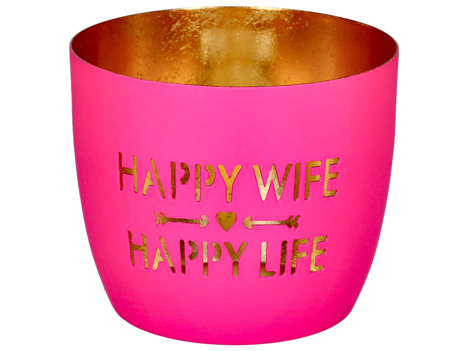 Giftcompany Madras Windlicht M Happy wife, happy life hot pink/gold 8,5cm Freisteller 1