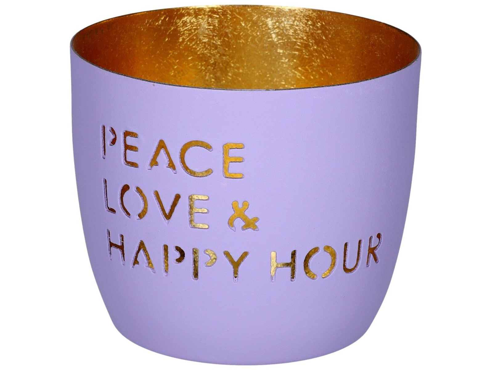 Giftcompany Madras Windlicht M Peace, Love & Happy hour lila/gold 8,5cm Freisteller 1