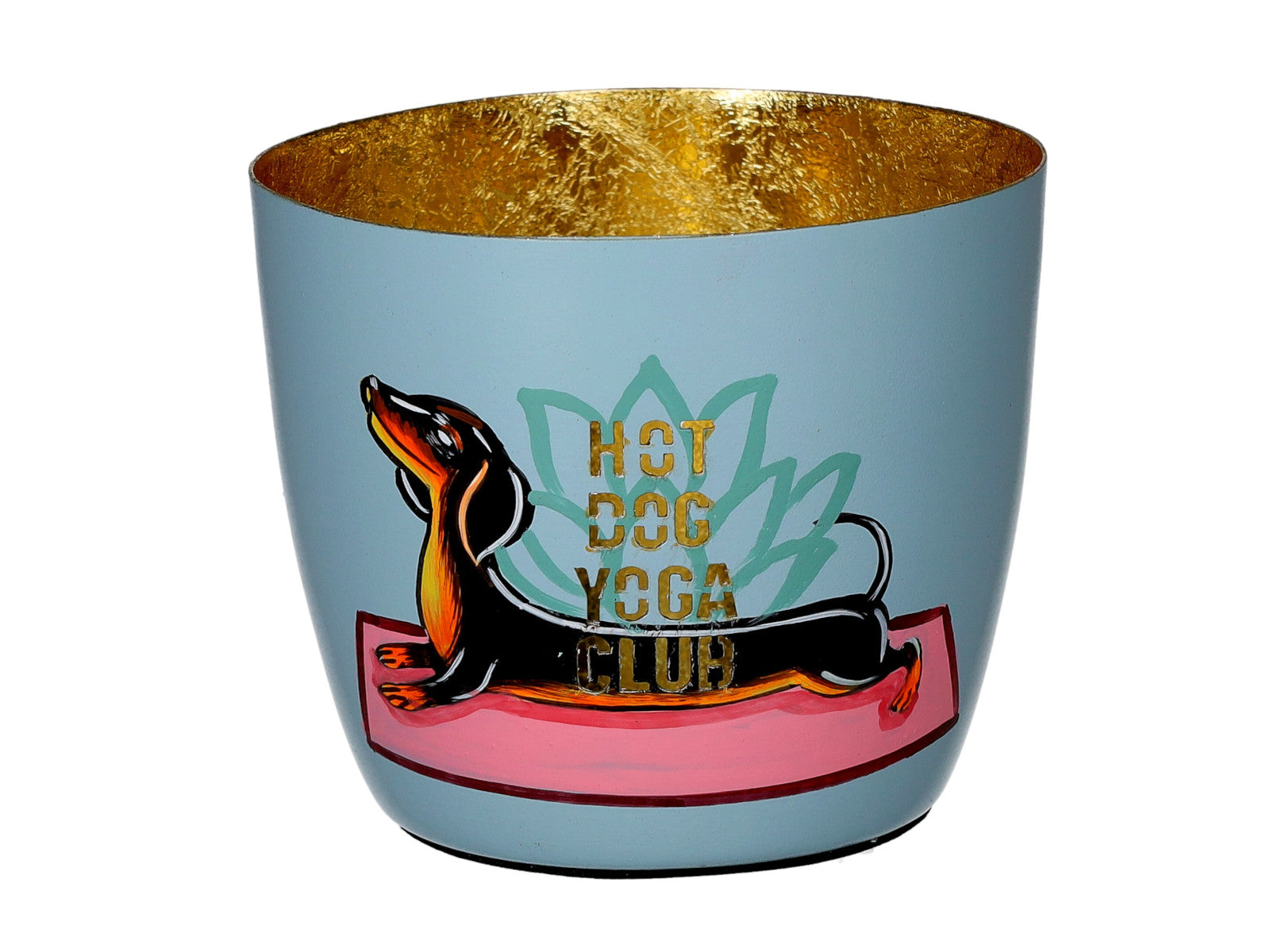 Giftcompany Madras Windlicht M Yoga Hund blau/gold 8,5cm Freisteller 1
