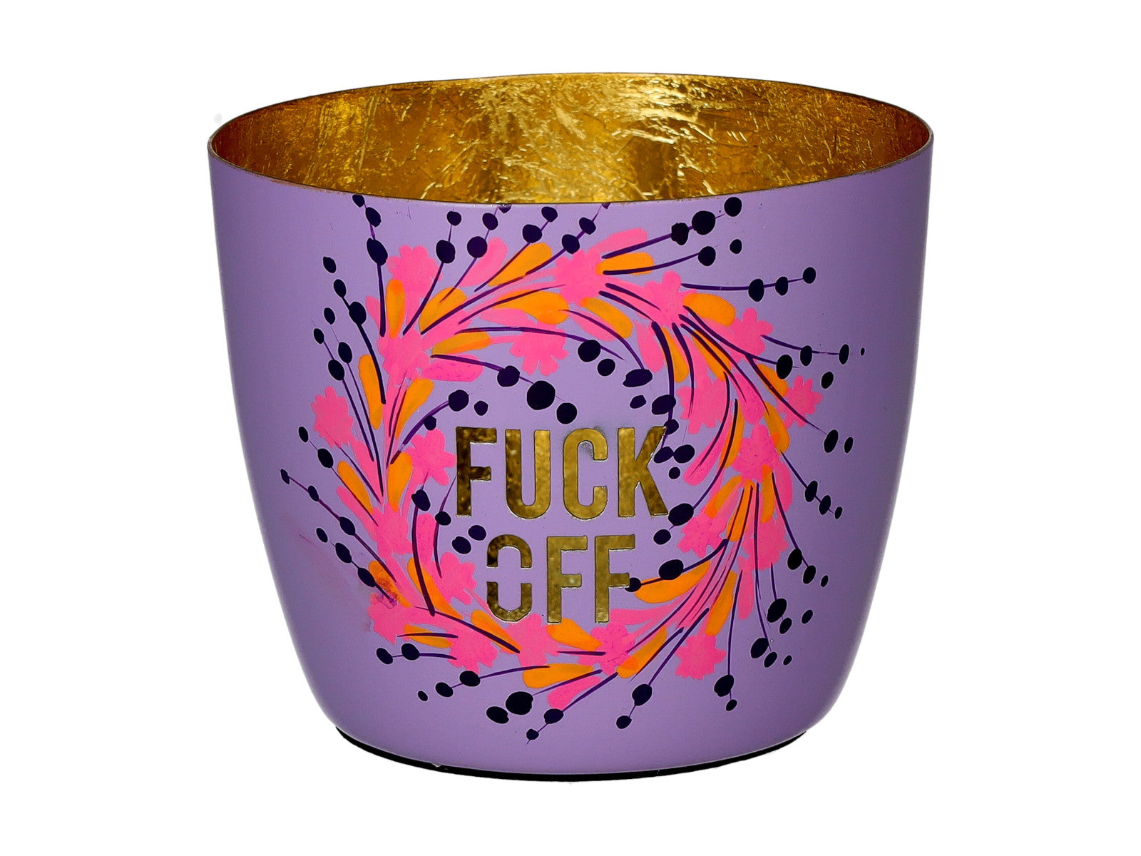 Giftcompany Madras Windlicht M Fuck off lila/gold 8,5cm Freisteller 1