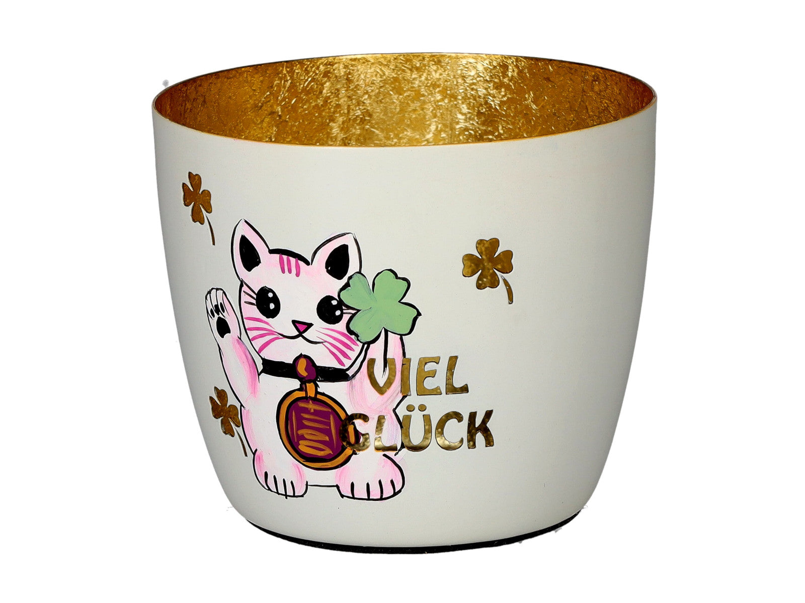 Giftcompany Madras Windlicht M Viel Glück weiß/gold 8,5cm Freisteller 1
