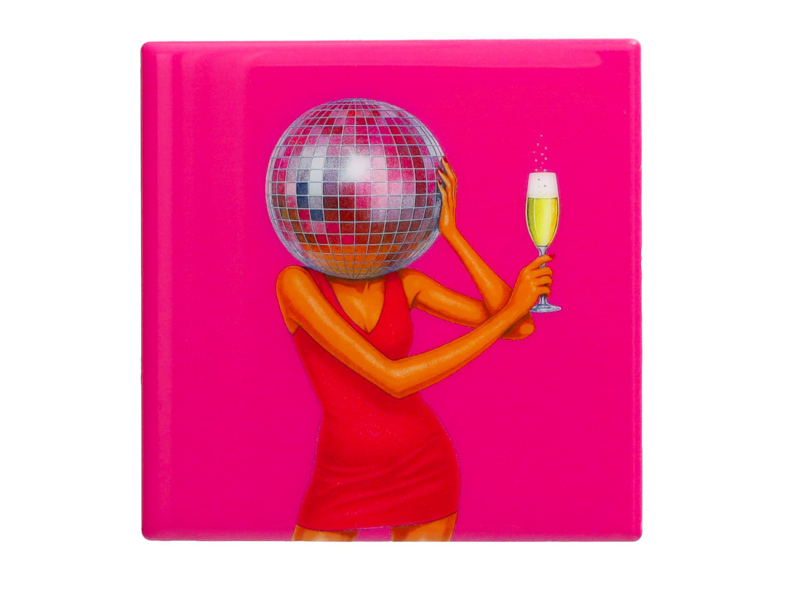Giftcompany Love Tiles Untersetzer Frau mit Disco Kugel neon pink 11x11cm - Produktbild 1