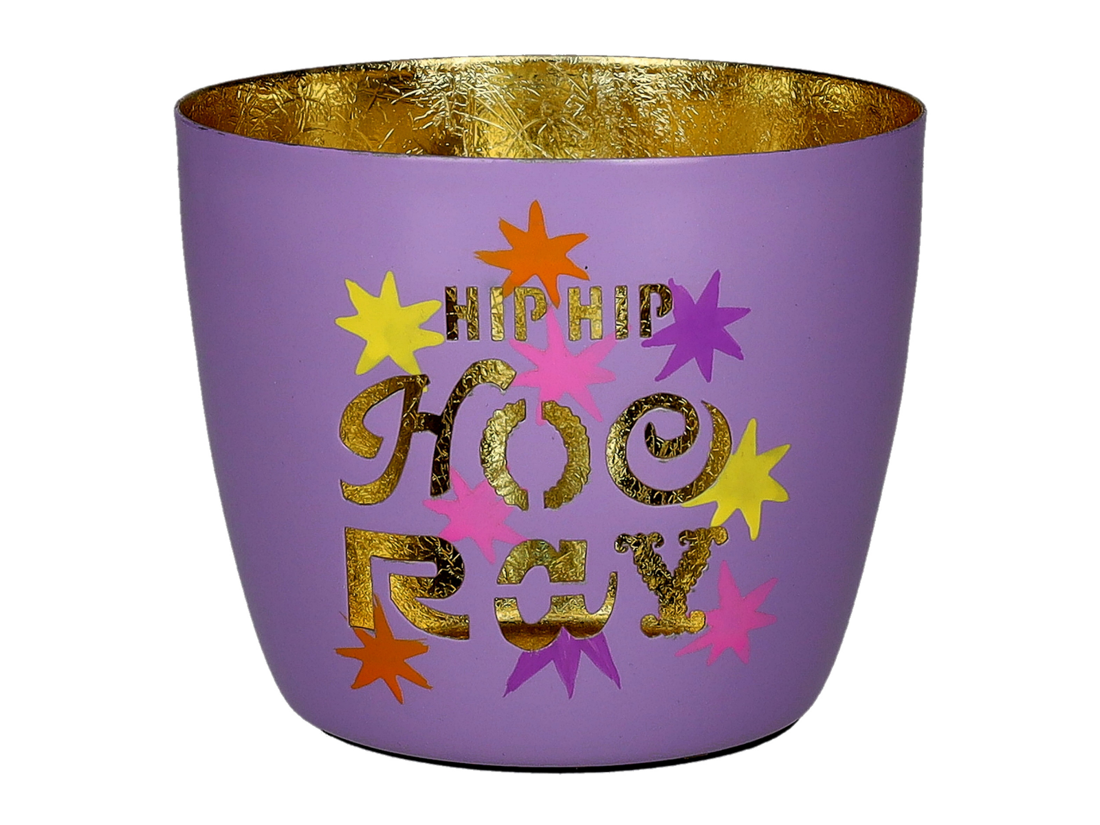 Giftcompany Madras Windlicht M Hip hip hoo ray lila/gold 8,5cm - Produktbild 1