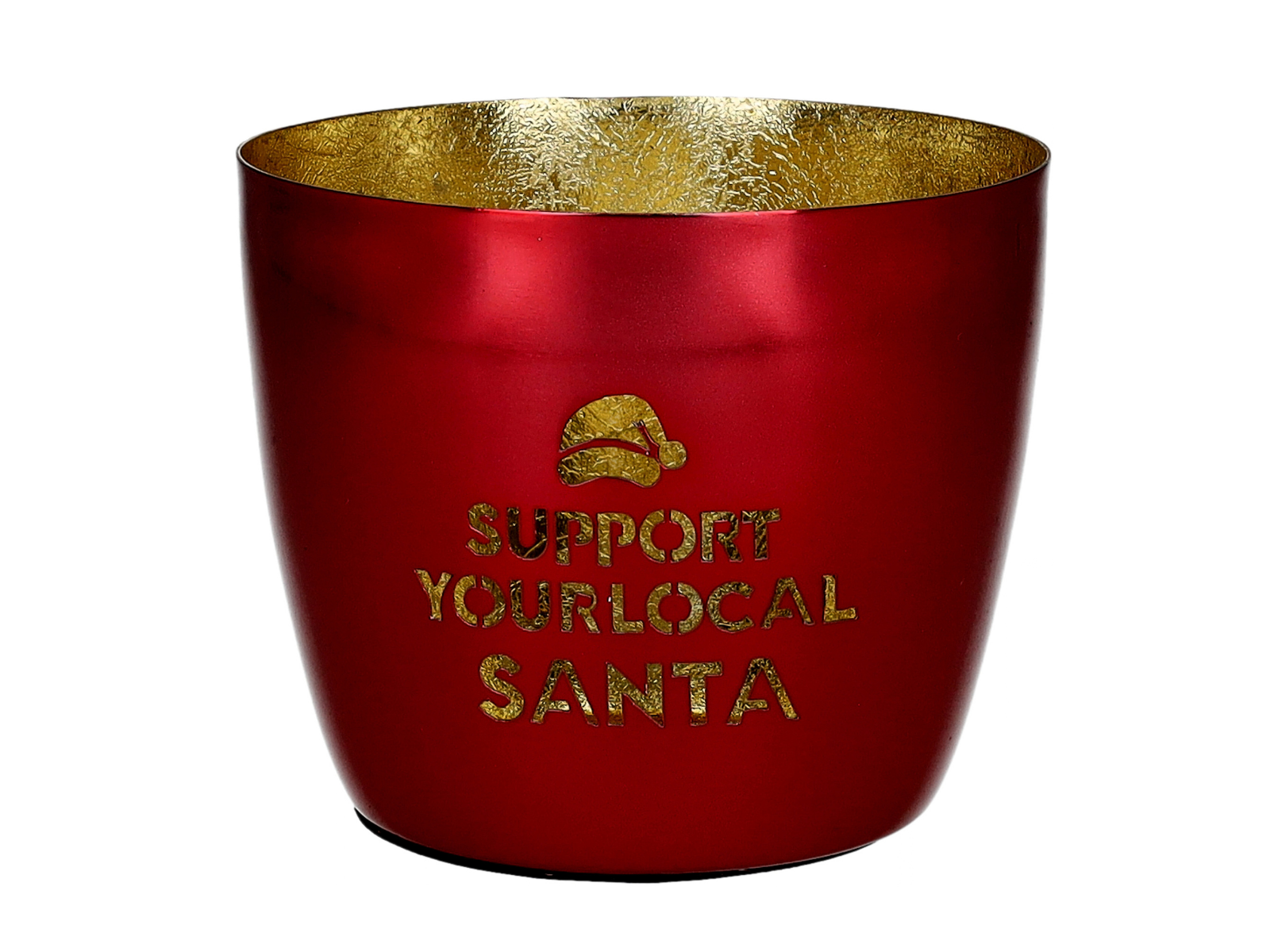 Giftcompany Madras Windlicht M Support your local santa rot/gold 8,5cm