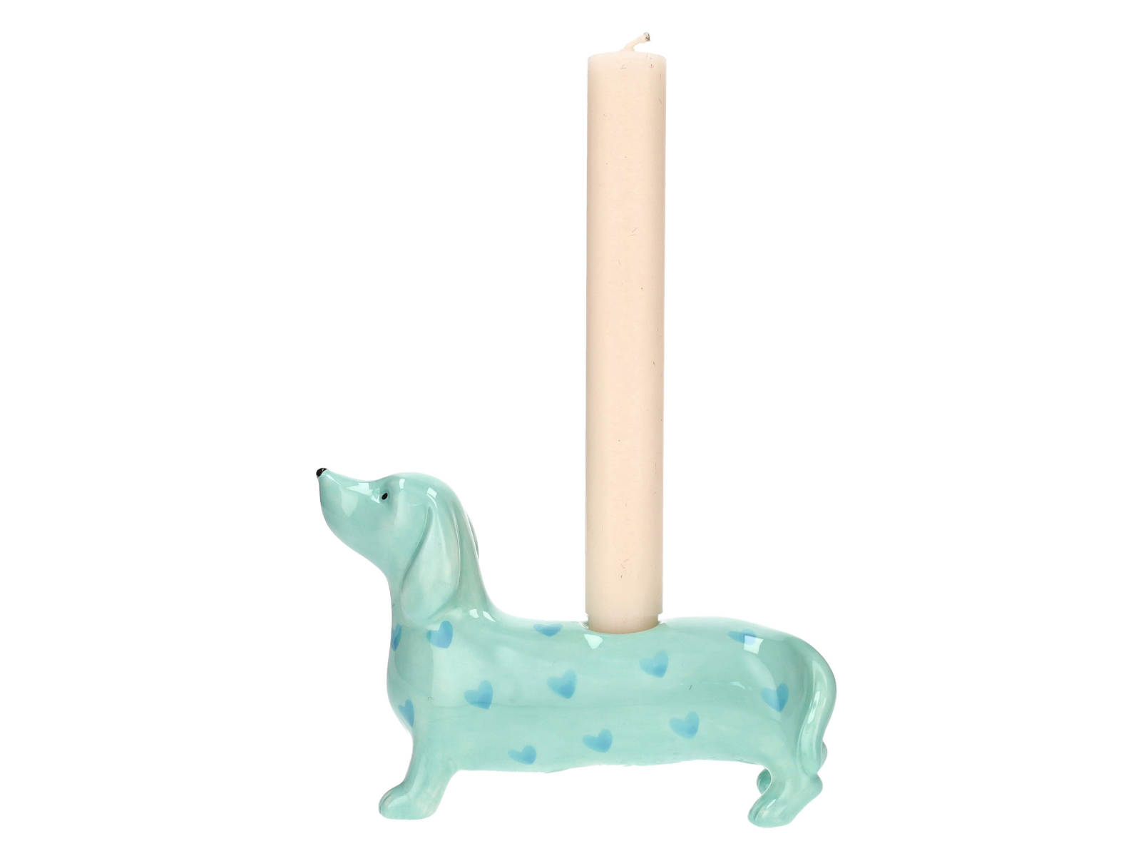 Giftcompany Mignon Kerzenhalter Dackel mit Herzen türkis 11,5cm