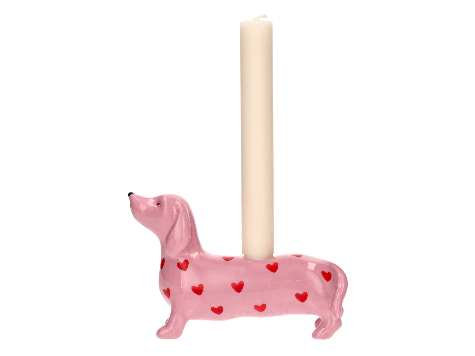 Giftcompany Mignon Kerzenhalter Dackel mit Herzen rosa 11,5cm - Produktbild 1